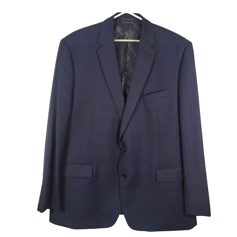 Lauren Ralph Lauren Mens 48L Blue Wool Blend Blazer Sport Coat Plaid Black Label